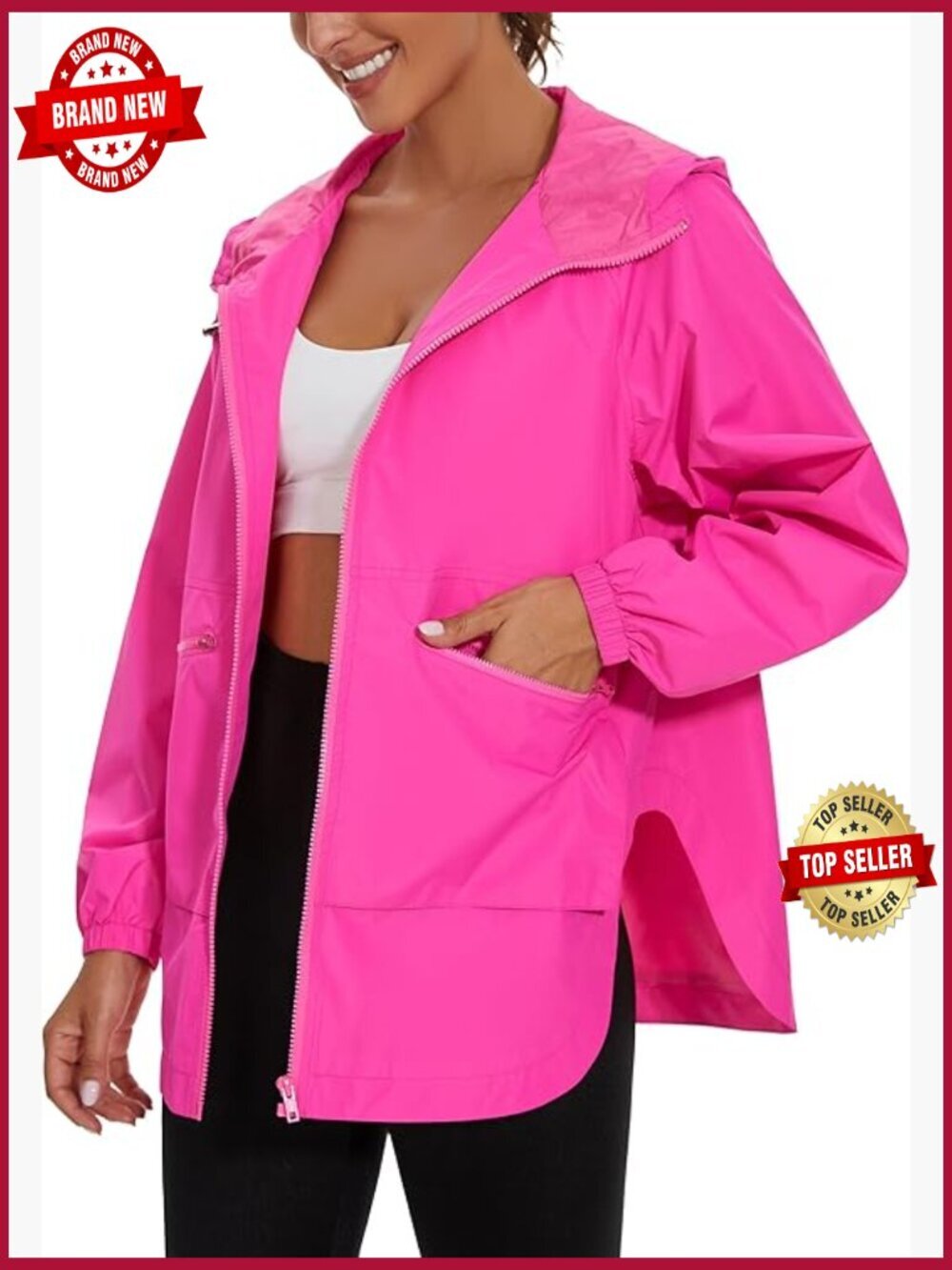Lightweight Waterproof Rain Jacket Hooded Windbreaker Trench Coat Long Sleeve